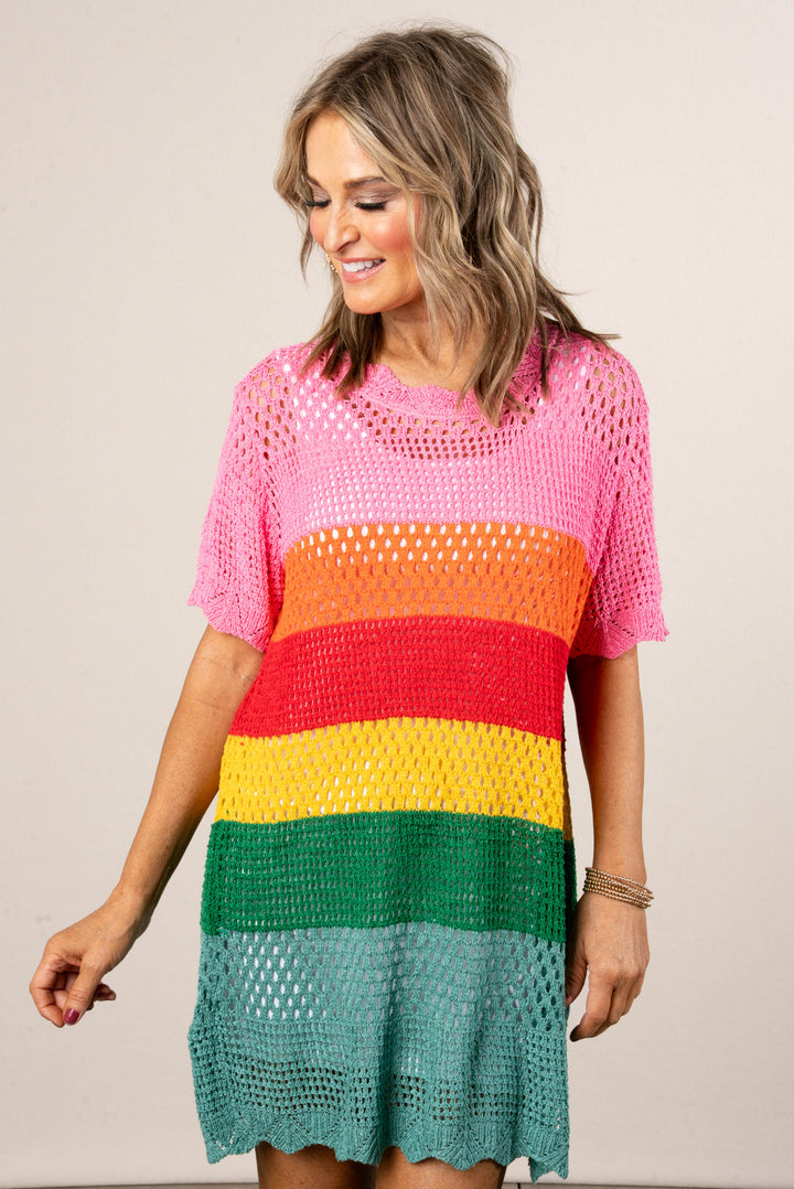 Georgia Mae Crocheted Striped Beach Cover-Up - Rainbow