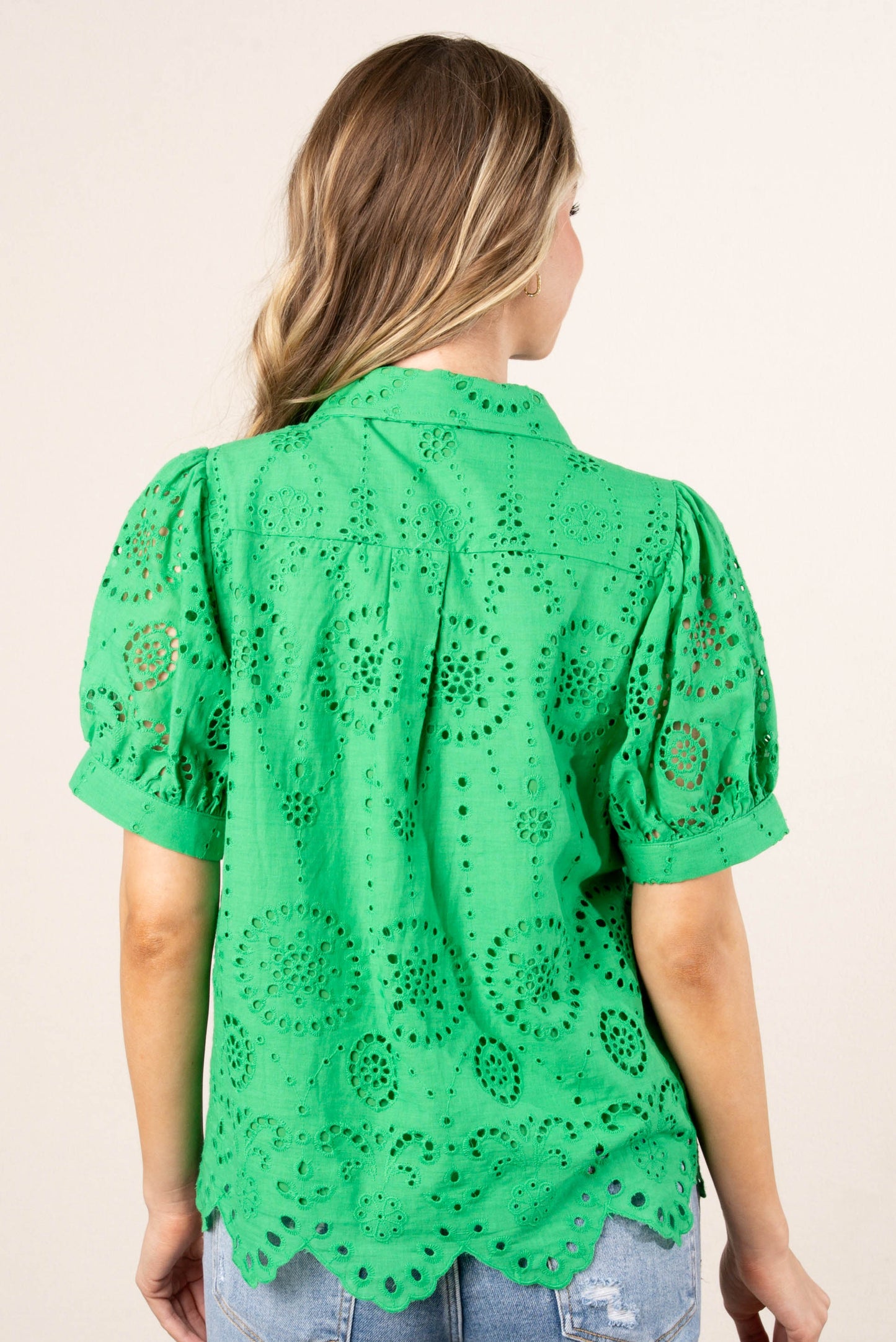 Eyelet Lace Scallop Hem Shirt *Final Sale*