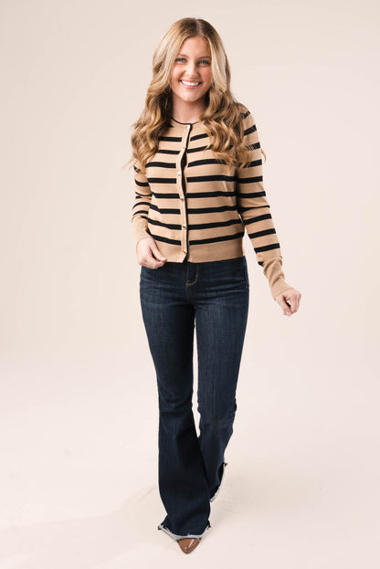 Striped Gold Button Sweater Cardigan