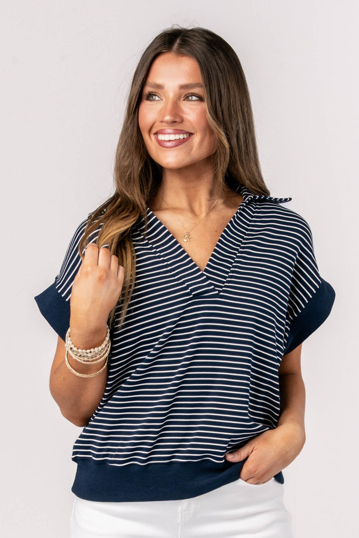 Striped Dolman Polo Pullover *Final Sale*
