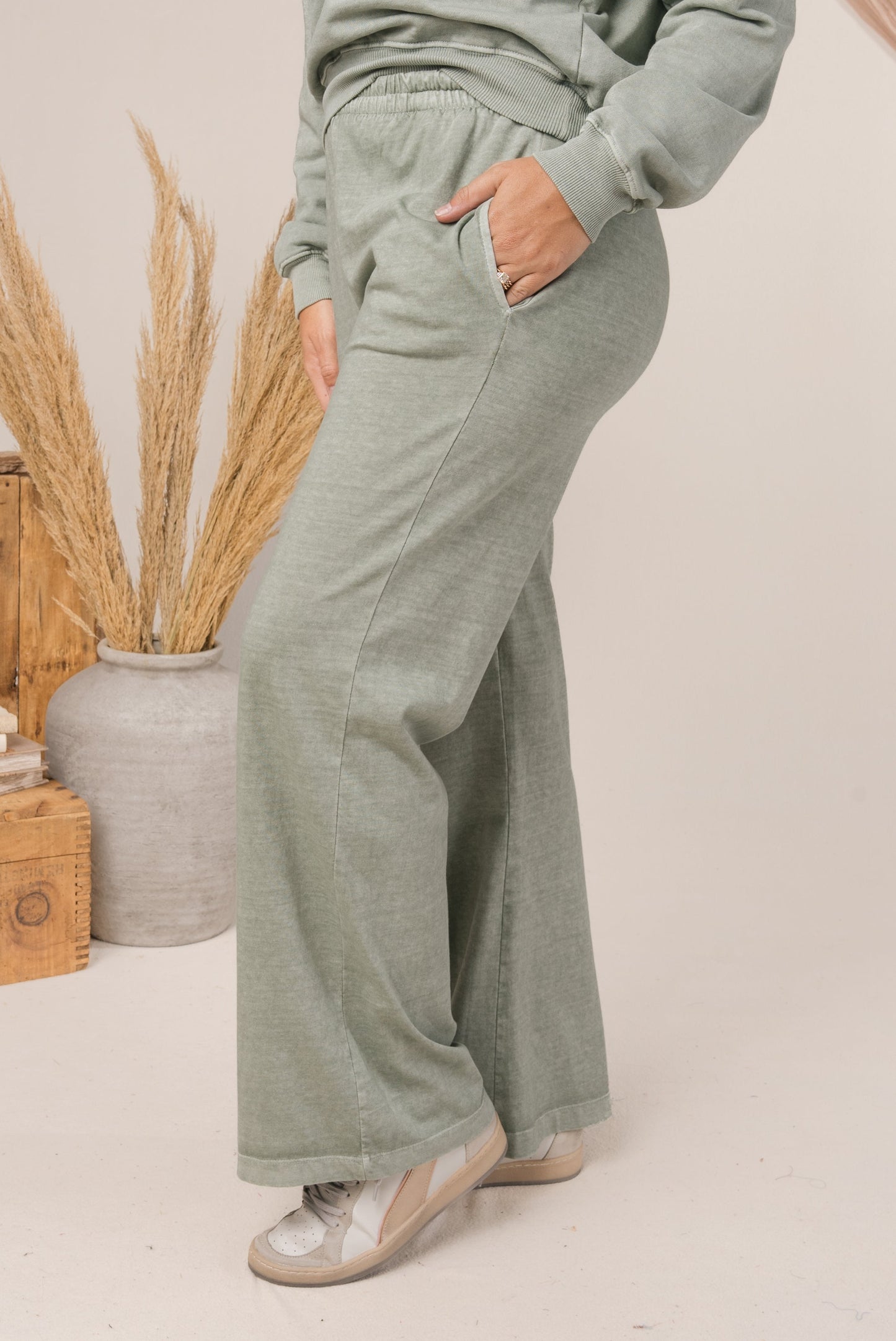 Washed Organic Cotton Wide Leg Pants