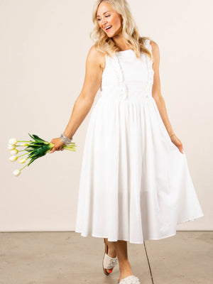 Pintucked Ruffle Detail Midi Dress