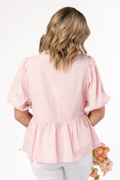 Striped Lace Trim Peplum Top