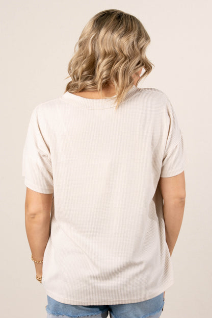Waffle Knit Button Neck Top