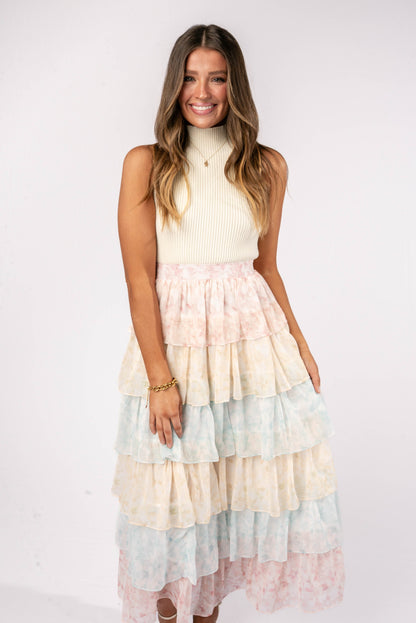 Floral Chiffon Tiered Maxi Skirt