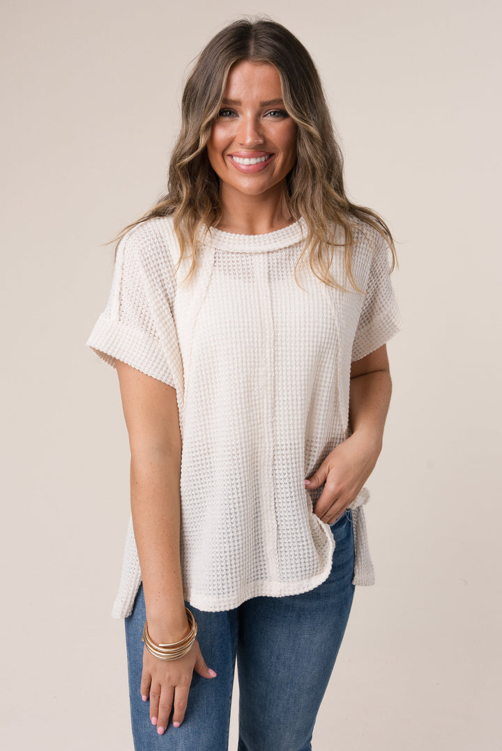 Waffle Knit Raw Seamed Top *Final Sale*