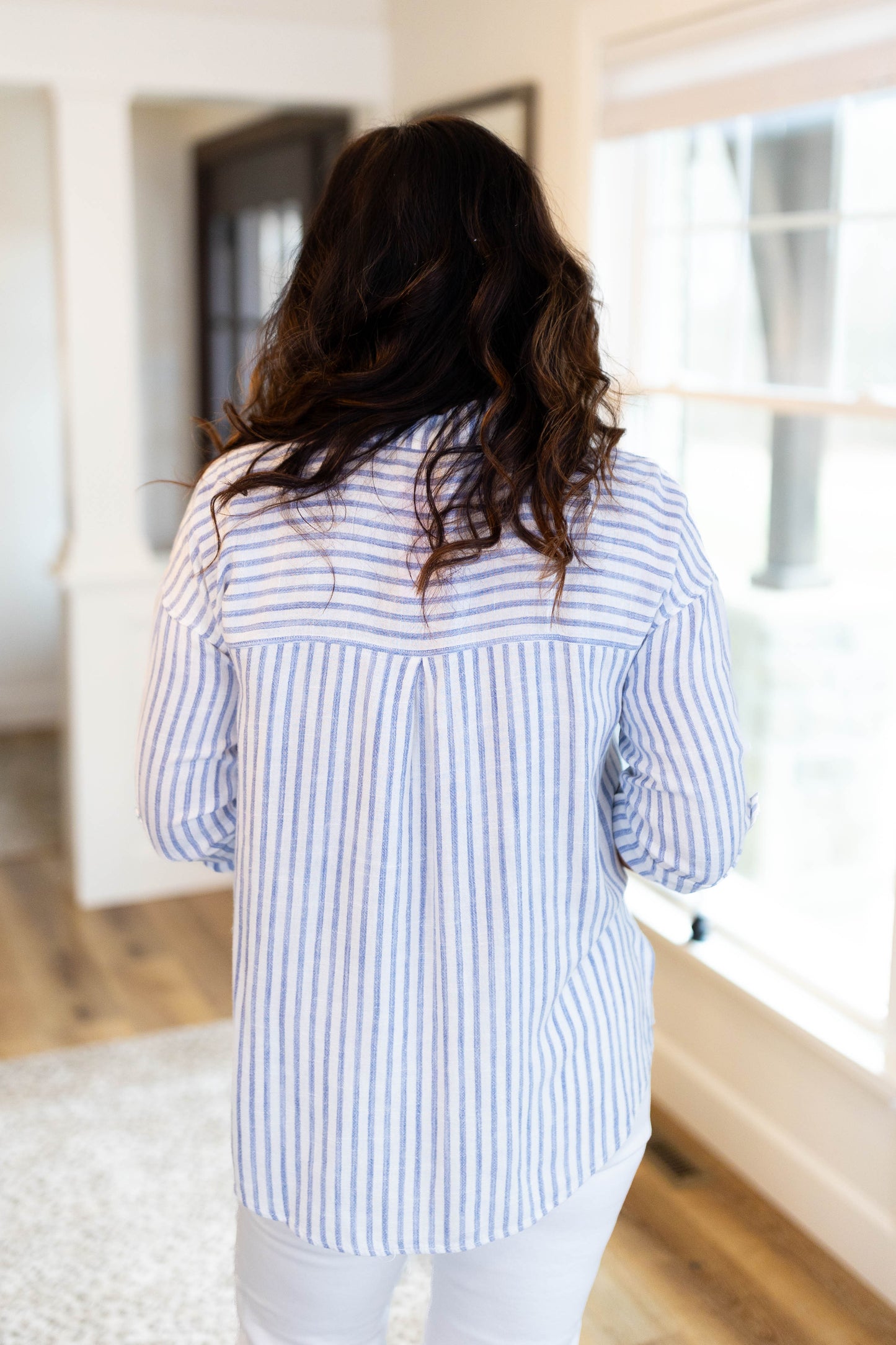 Striped Linen Tab Sleeve Shirt