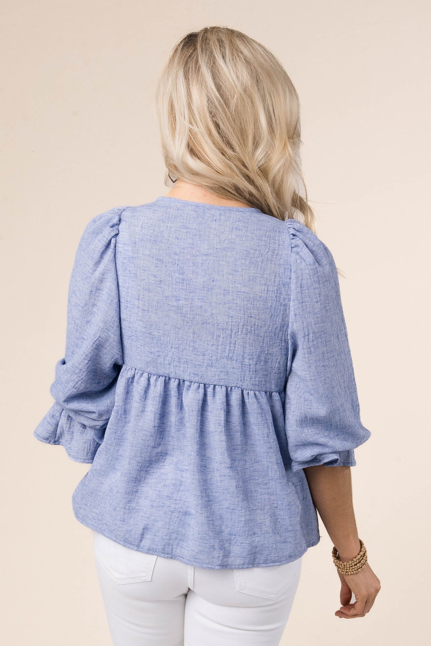 Textured Half Button Babydoll Blouse