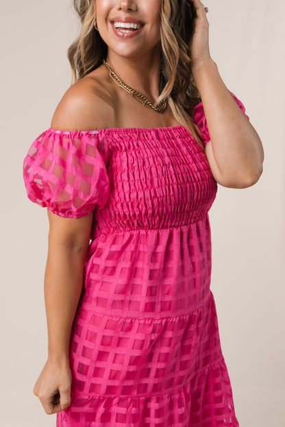 Chiffon Windowpane Smocked Midi Dress *Final Sale*
