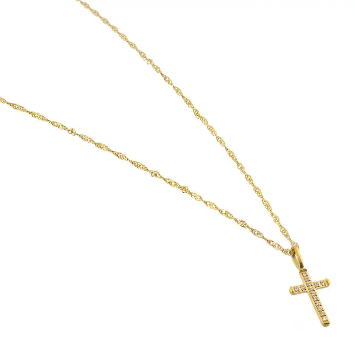 Gold CZ Cross Pendant Necklace