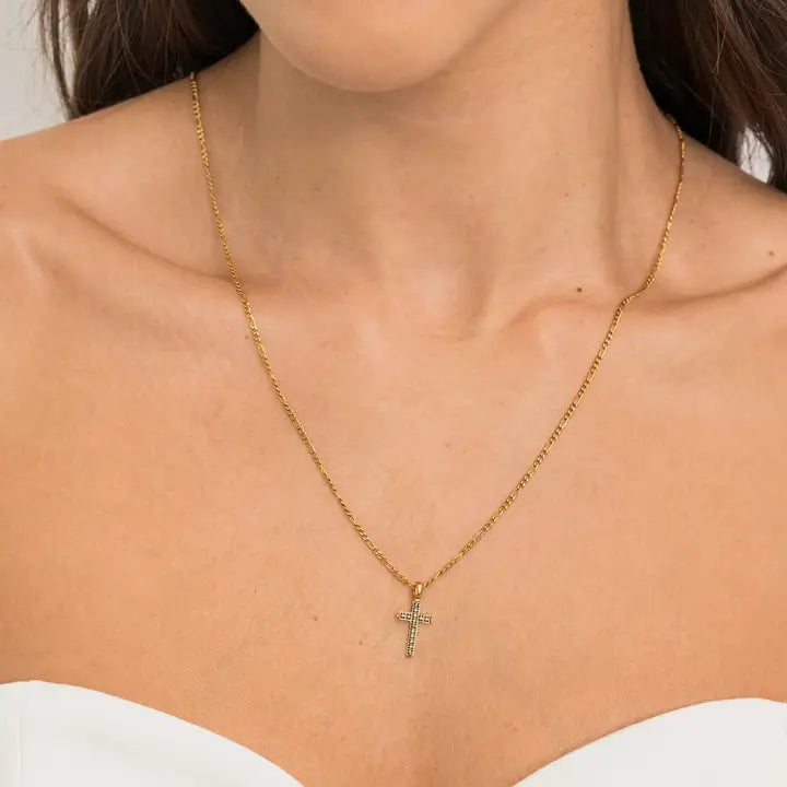 Gold CZ Cross Pendant Necklace