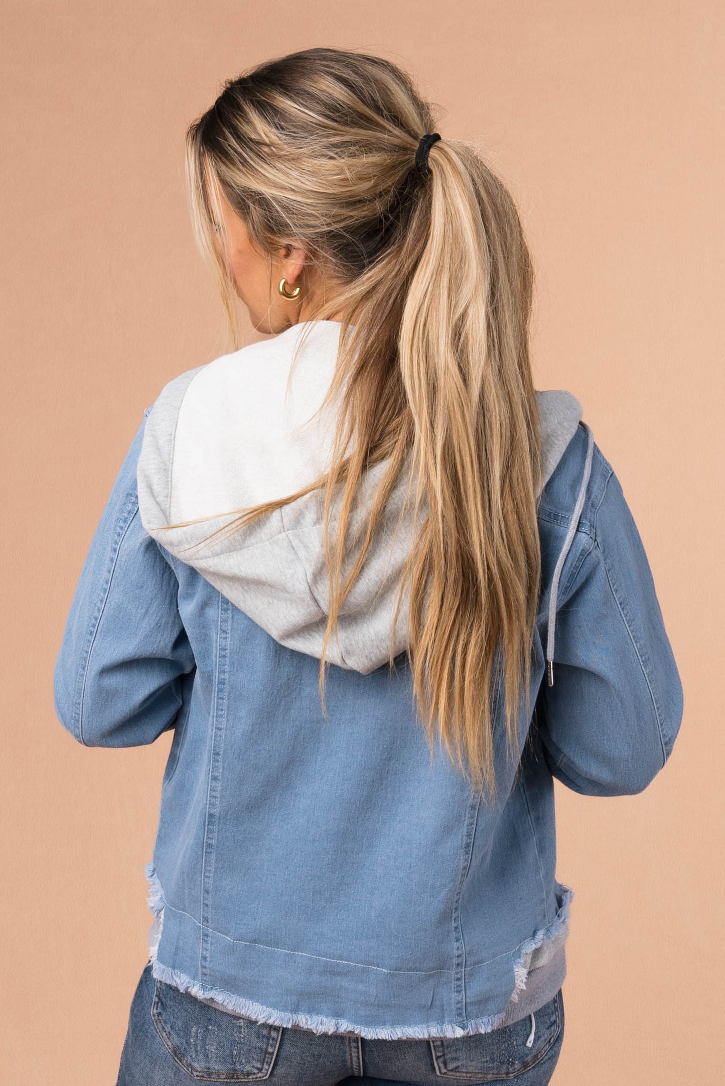 Contrast Trim Hooded Denim Jacket