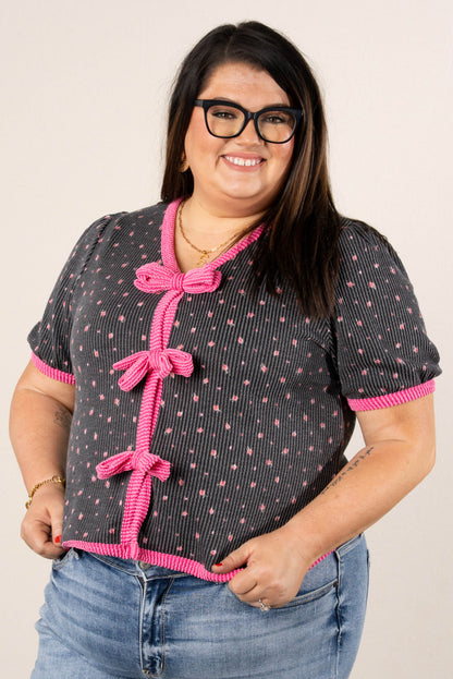 Ribbed Floral Bow Front Top *Final Sale*