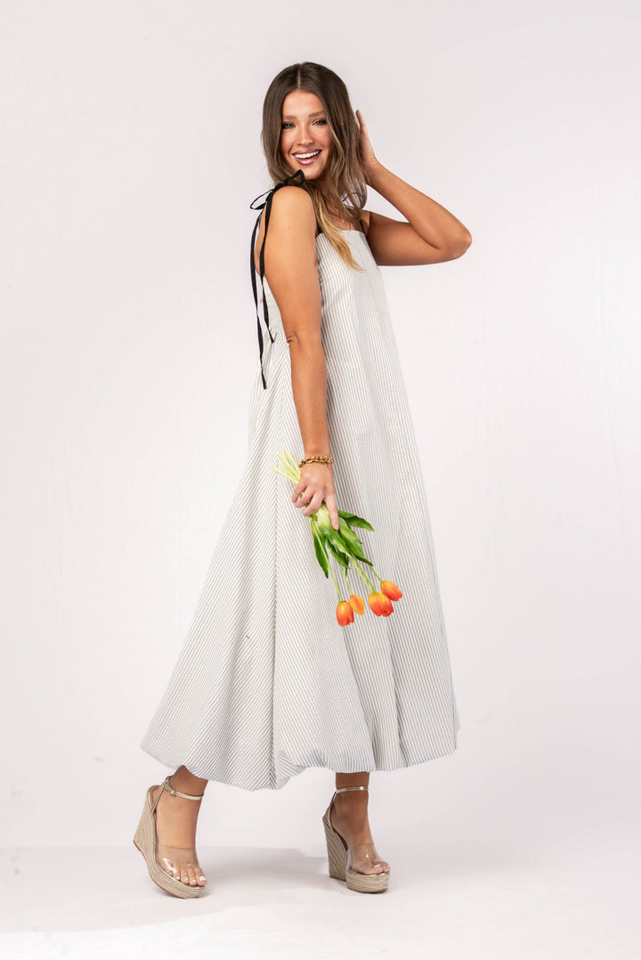 Striped Open Back Bubble Hem Maxi Dress