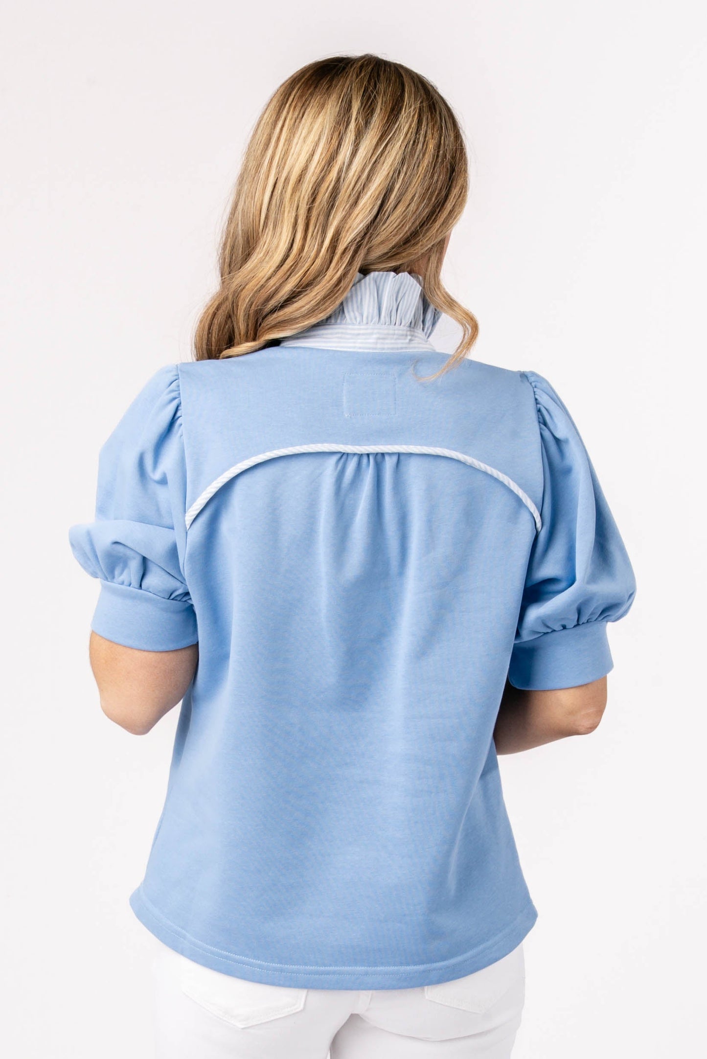 Contrast Stripe Ruffle Neck Top *Final Sale*