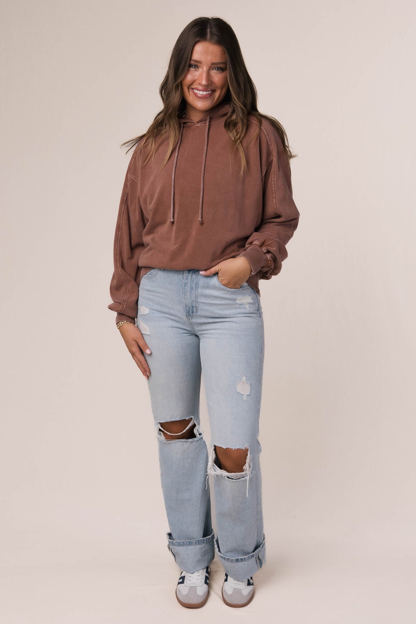 Washed Seamed Hooded Pullover