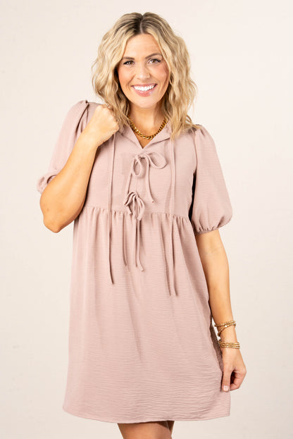 Crinkled Bow Front Babydoll Dress