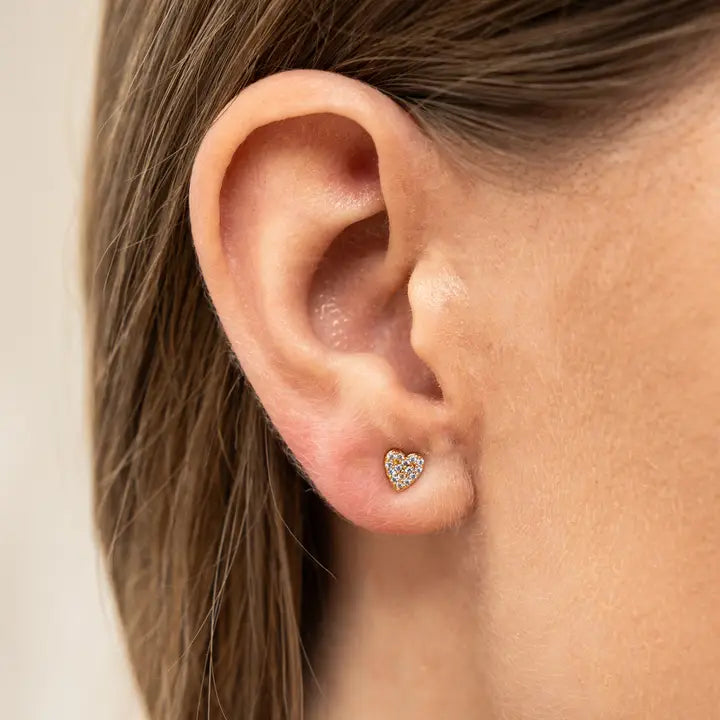 Dainty CZ Heart Stud Earrings