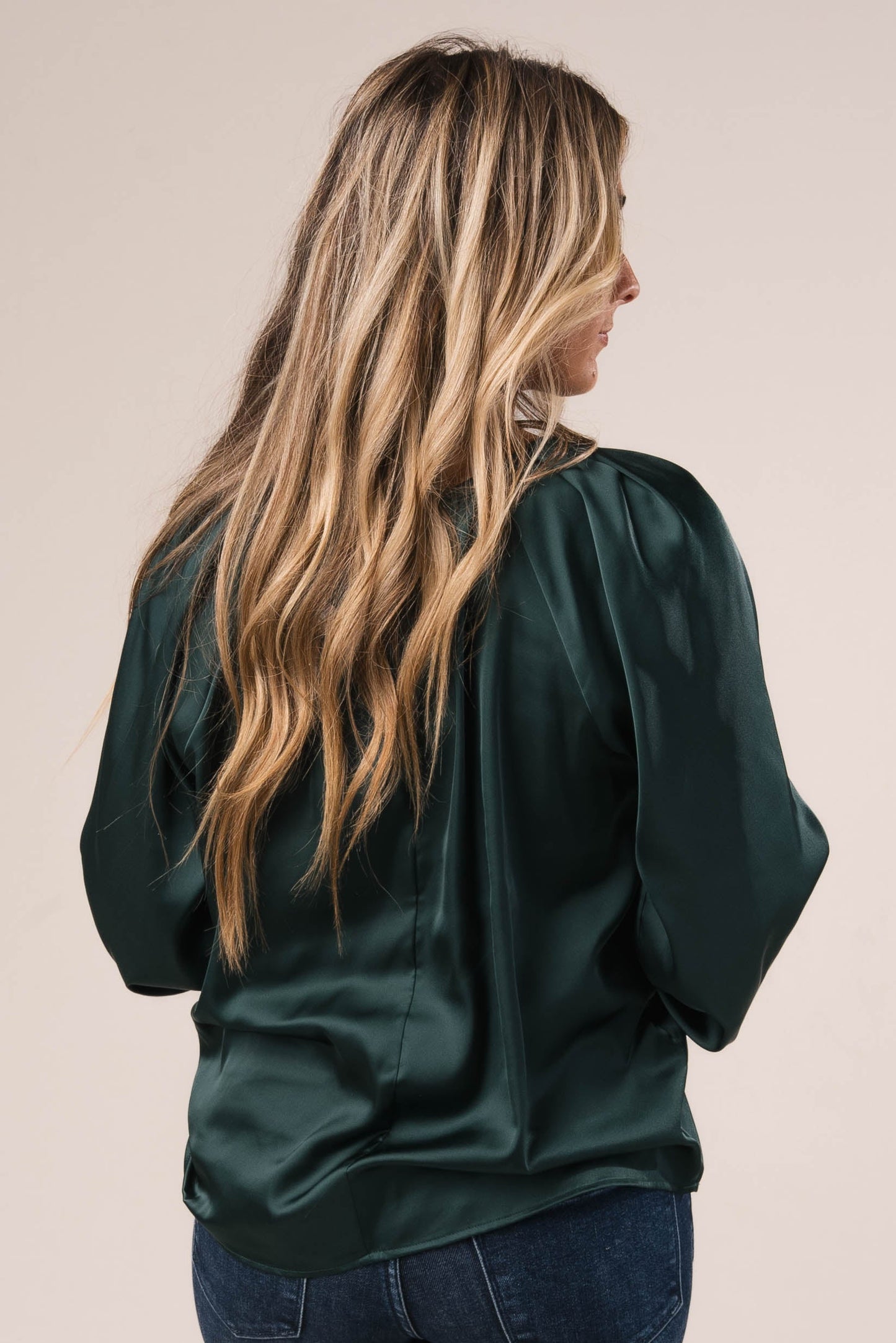 Satin Pleated Button Cuff Blouse *Final Sale*