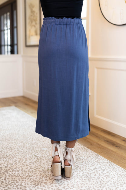 Linen Drawstring Midi Skirt