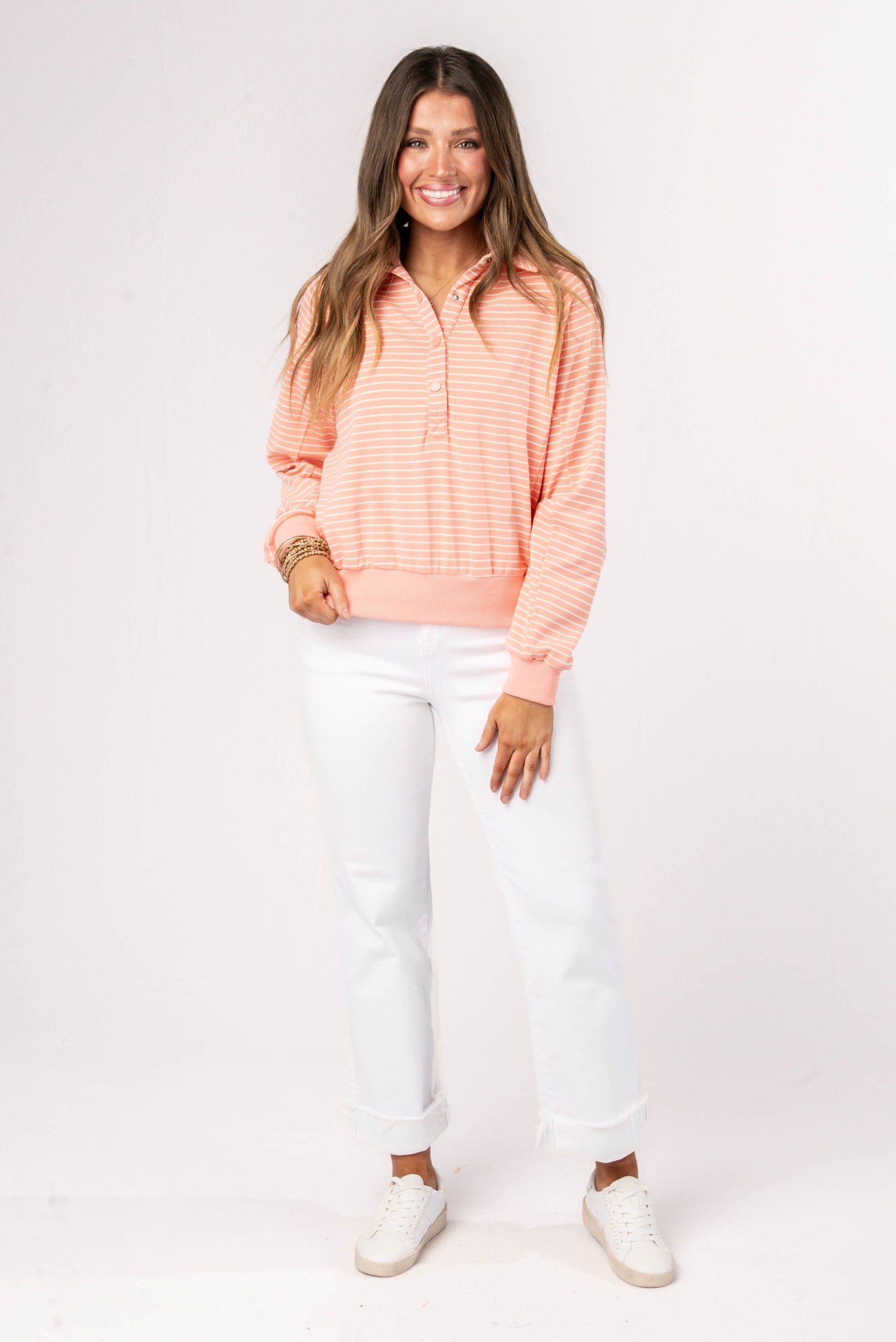 Striped Half Snap Polo Pullover