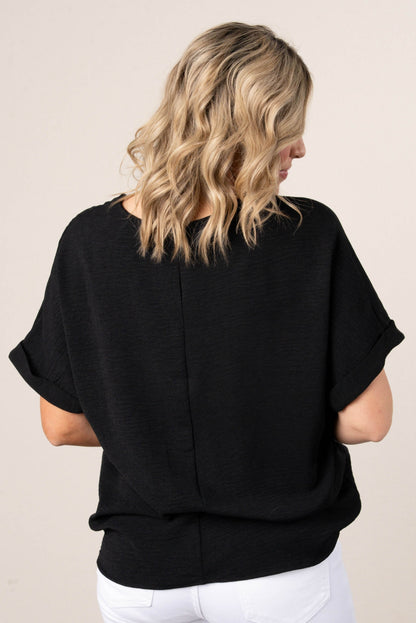 Crinkle Cuffed Sleeve Dolman Blouses