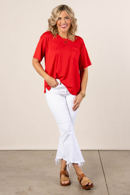 Wide Ribbed Pocket Top