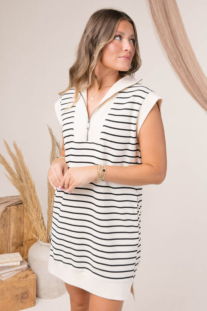 Stripe Knit Quarter Zip Dress