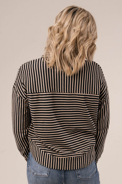 Striped Split Grommet Neck Top