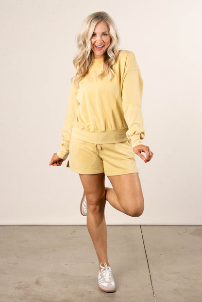 Washed French Terry Pullover + Shorts Set - Dandelion