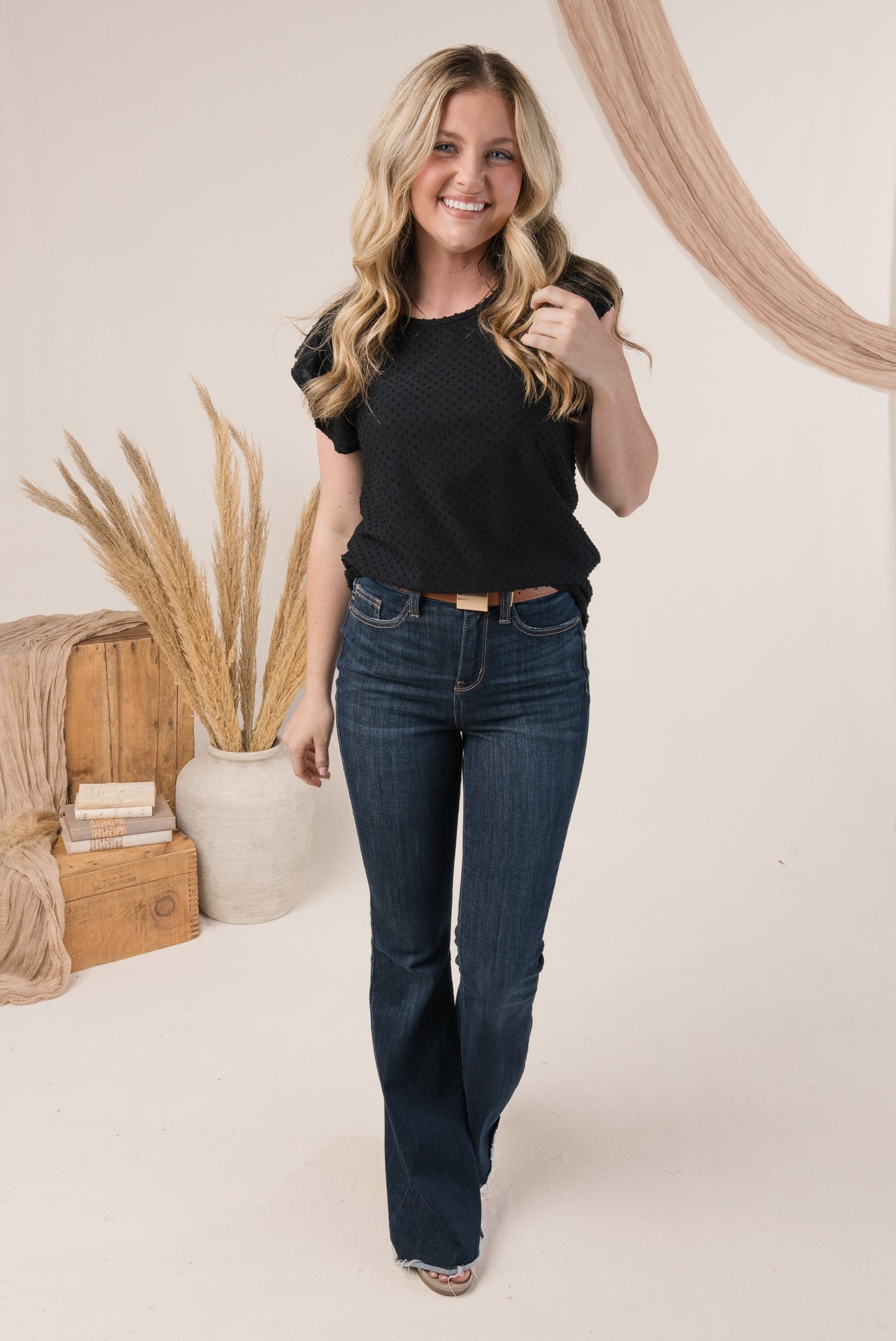 Swiss Dot Flutter Sleeve Top