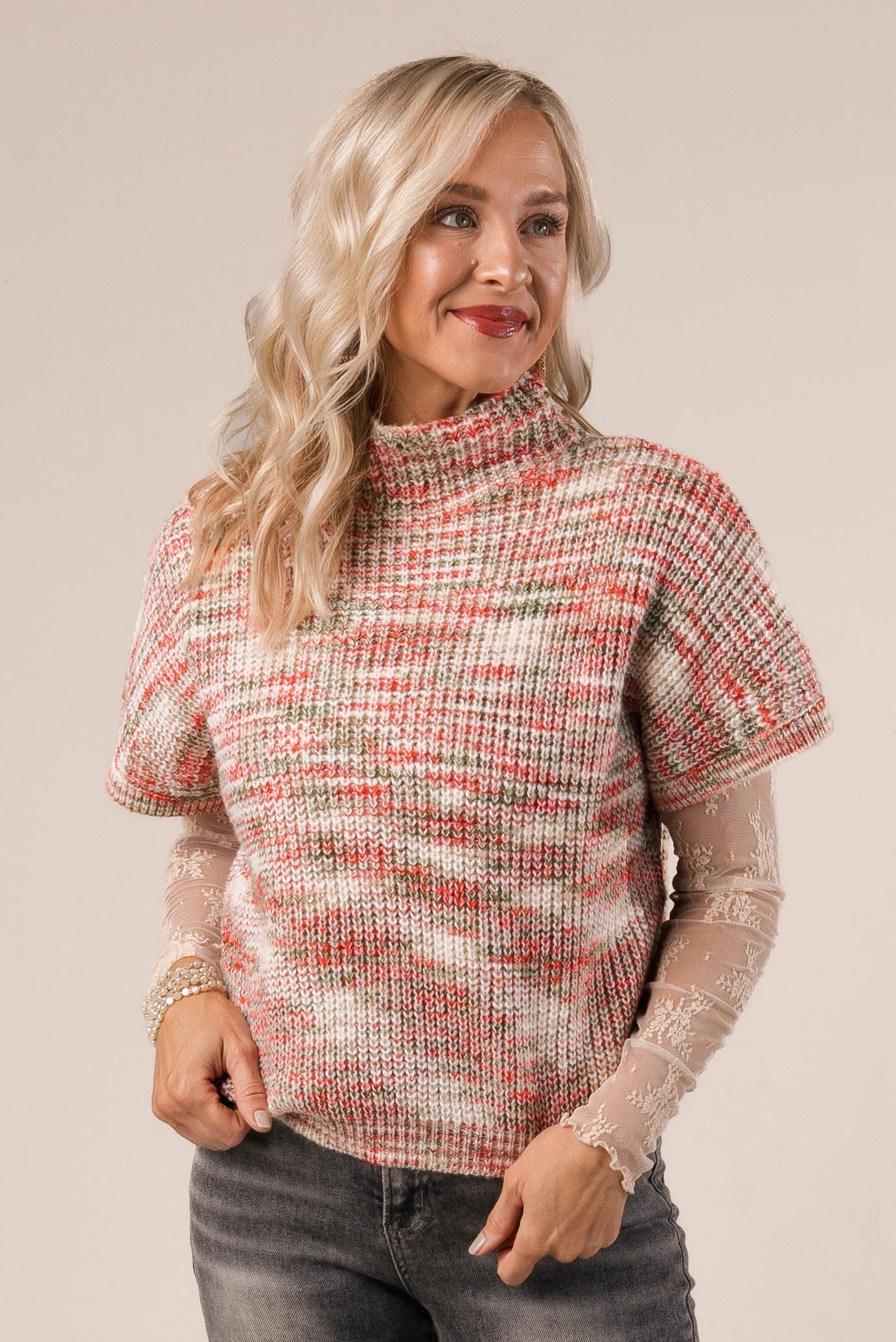 Marled Knit Mock Neck Sweater in Oatmeal *Final Sale*