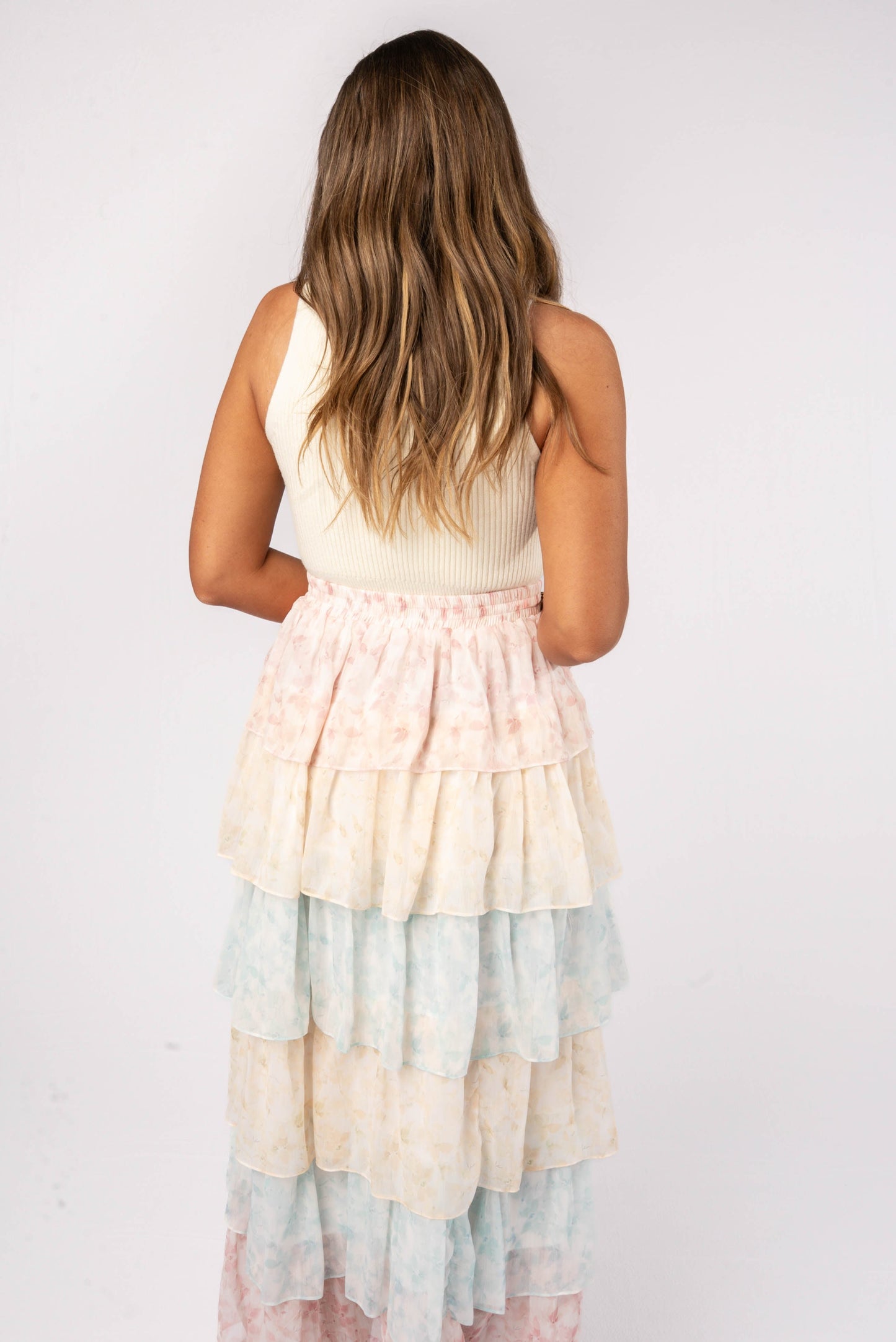Floral Chiffon Tiered Maxi Skirt