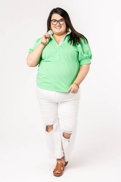 Contrast Stripe Ruffle Neck Top *Final Sale*