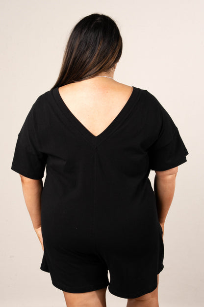 Reversible T-Shirt Romper in Black