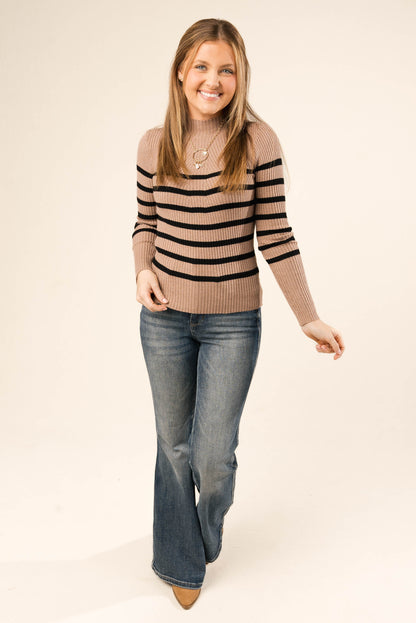Striped Ribbed Mock Neck Sweater *Final Sale*