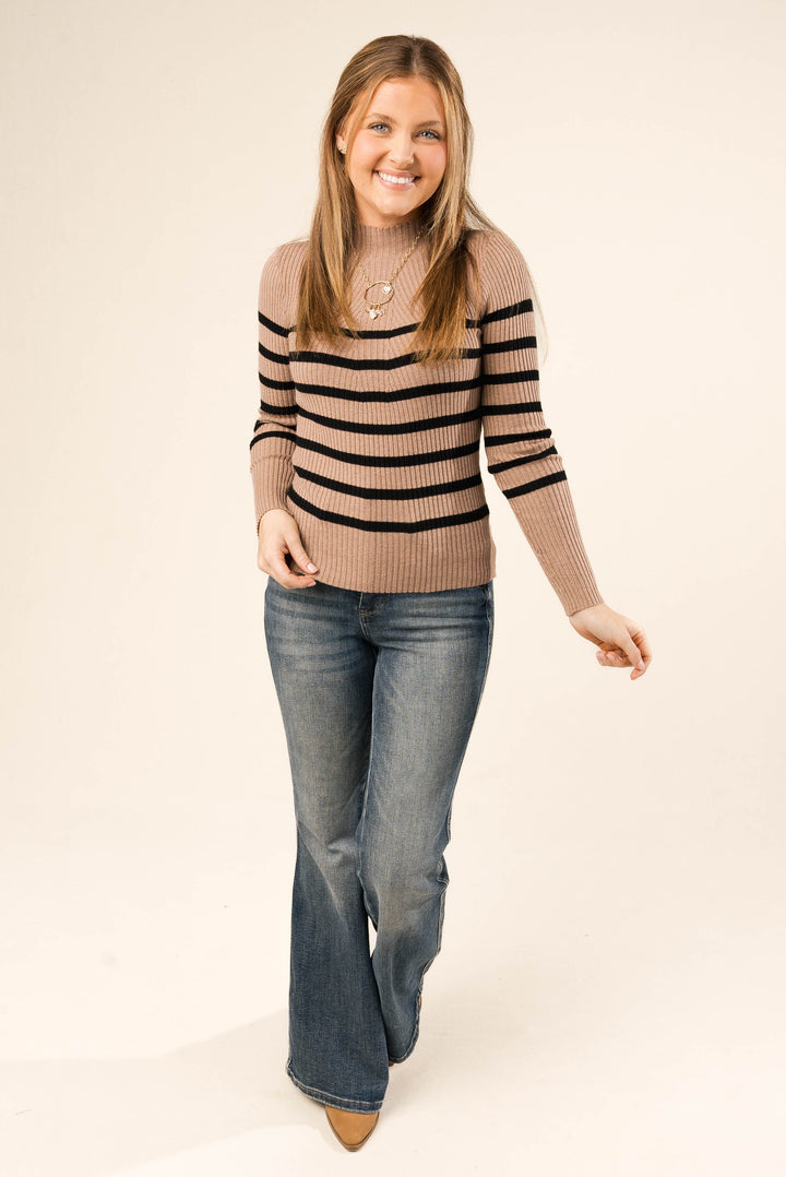 Striped Ribbed Mock Neck Sweater *Final Sale*