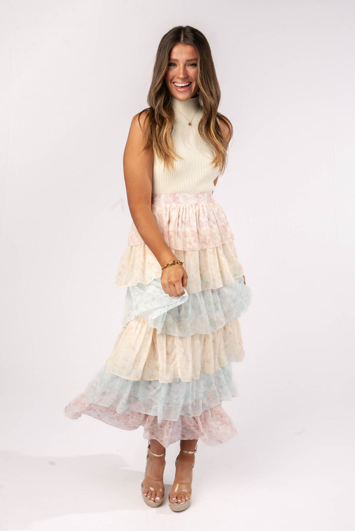 Floral Chiffon Tiered Maxi Skirt