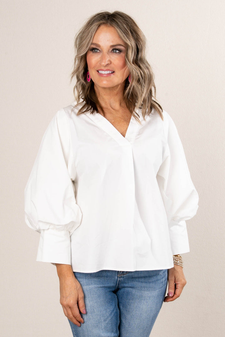 Balloon Sleeve Button Cuff Top