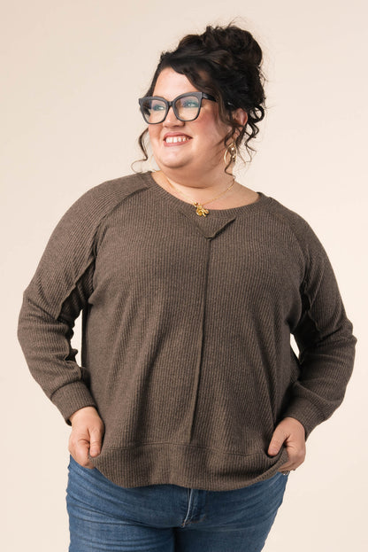 Ribbed Raw Seam Raglan Top *Final Sale*