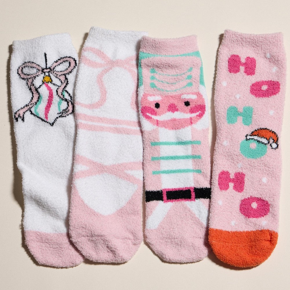 Microfiber Christmas Crew Socks - Set of 4