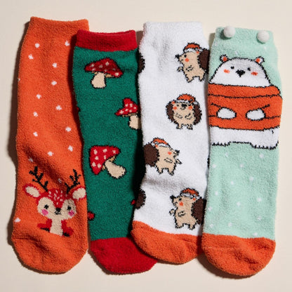 Microfiber Christmas Crew Socks - Set of 4