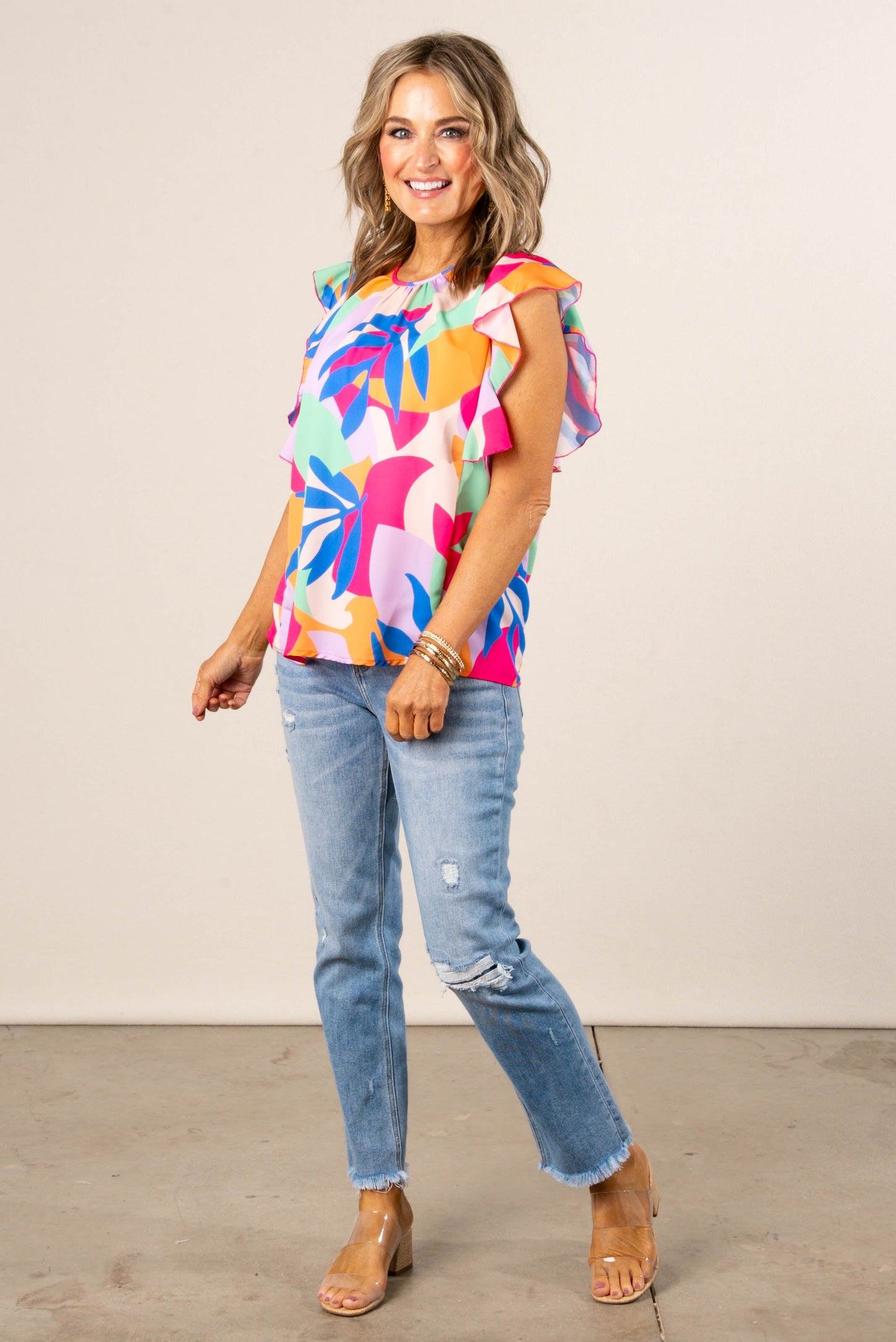 Tropical Ruffle Detail Top