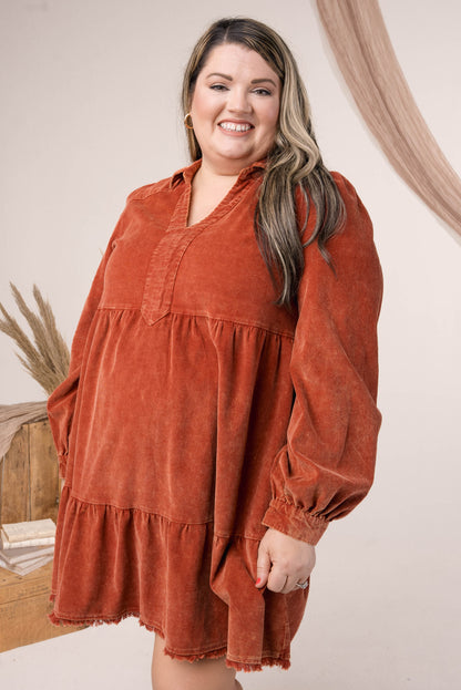 Washed Corduroy Tiered Dress