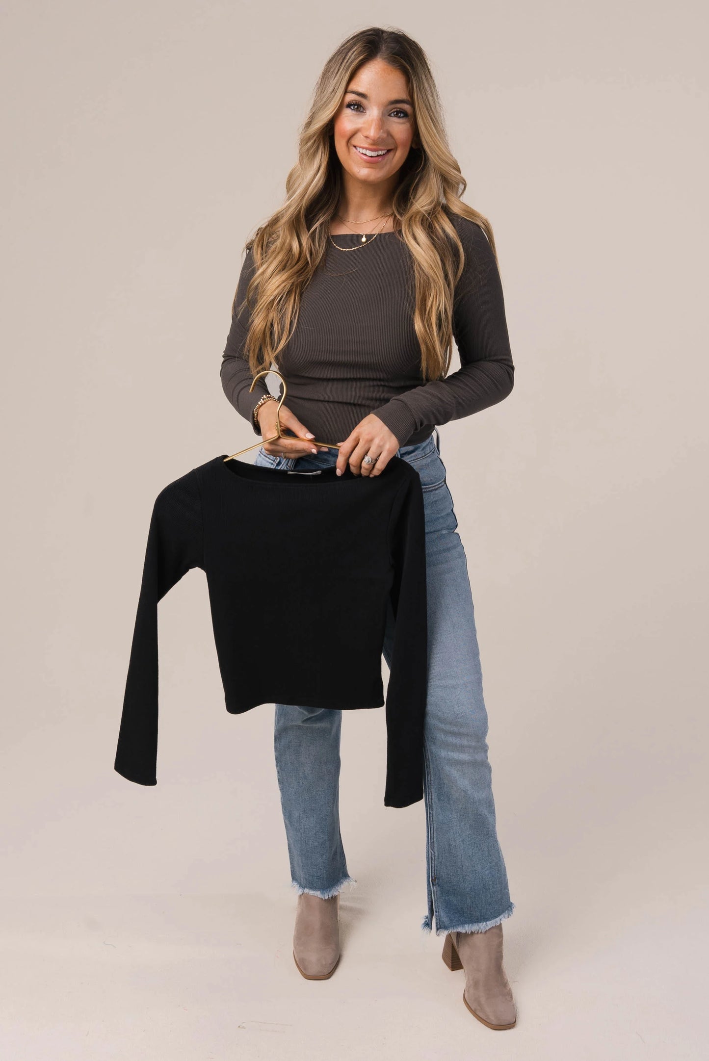 Fine Ribbed Boat Neck Top