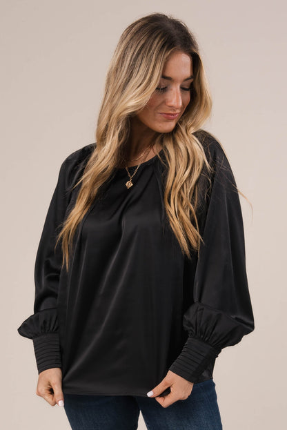 Satin Pleated Button Cuff Blouse *Final Sale*