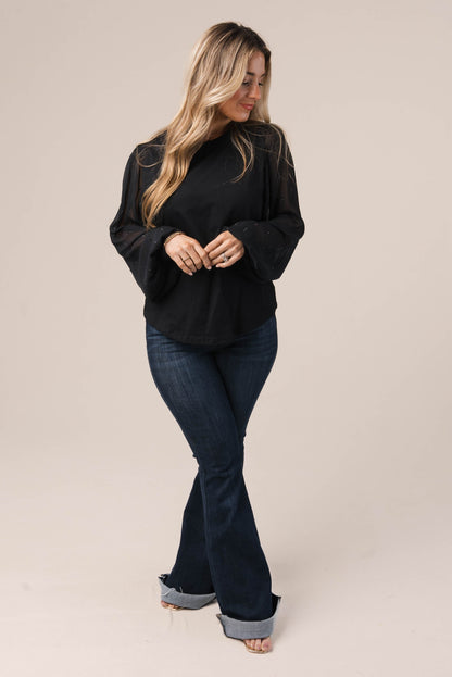 Slub Knit Embellished Sleeve Top *Final Sale*