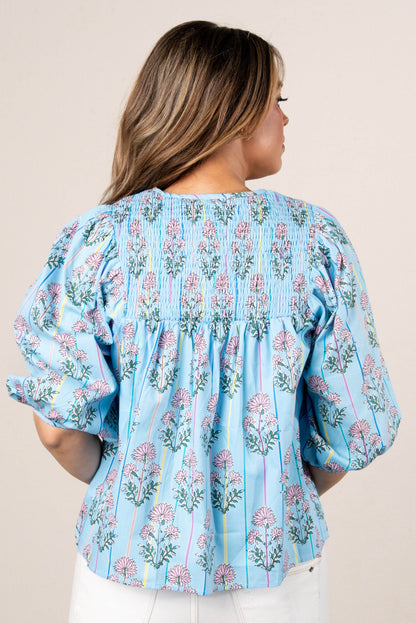 Georgia Mae Floral Smocked Tie Neck Top