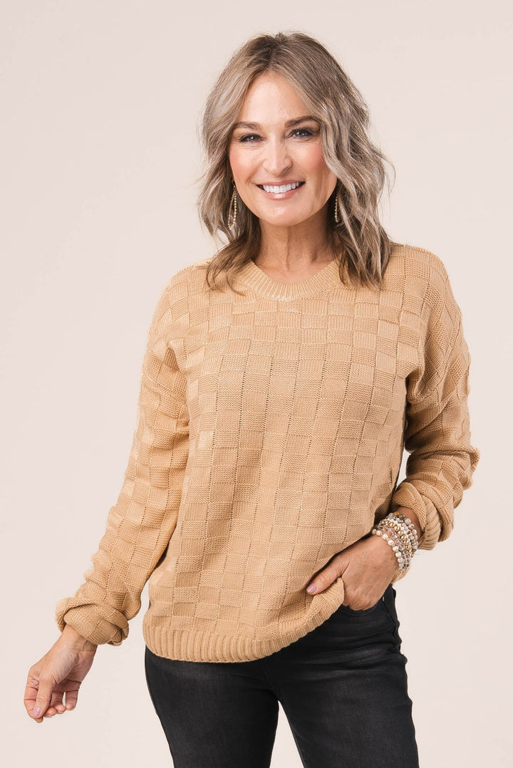 Basketweave Drop Shoulder Sweater