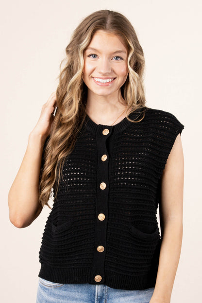 Crocheted Gold Button Sweater Vest
